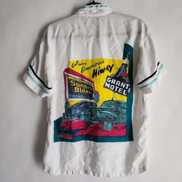 Vintage 80s Linea Gitano All American Sunset Diner Mens Small Button White Shirt - Picture 2 of 13